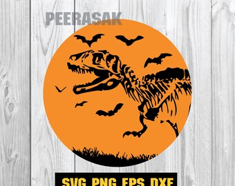Halloween Dinosaur Svg, Spooky Saurus Rex Svg, T-Rex with Pumpkin Svg, Dxf, Eps, Png, Fall Cut Files