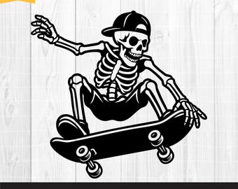 Skeleton skateboarden SVG, Death Skull Skateboard Svg, skelet Svg, coole schedel op skateboard Clipart, skateboarden Svg, Dxf Png Eps Ai