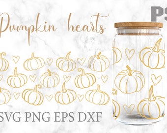 Pumpkin hearts Libbey 16oz can glass svg, Halloween Svg, Cute Halloween Svg Pattern, Beer can glass svg png dxf, Digital Download