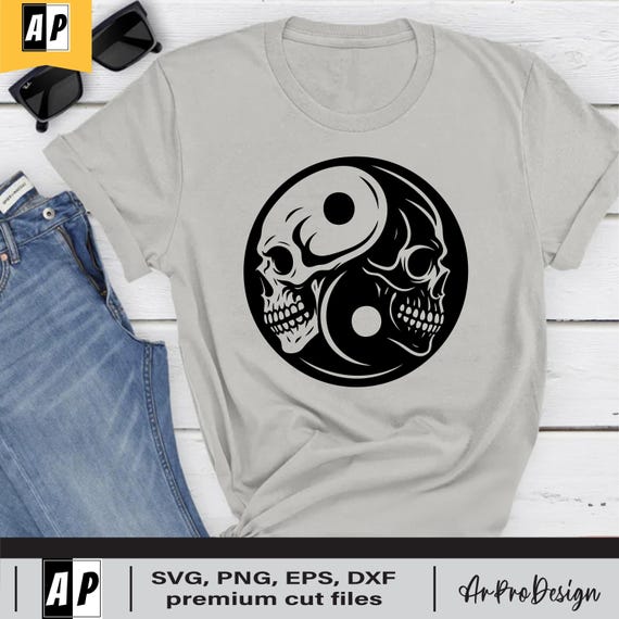 Yin Yang Skull Svg, Gothic Yin Yang Design, Dark Balance Symbol