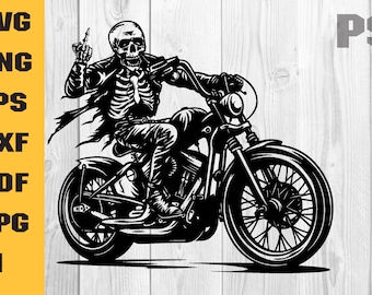 Skull Middle finger Riding Motorcycle SVG , Motorcycle skull svg, Middle finger skeleton SVG, Chopper svg, SVG Design