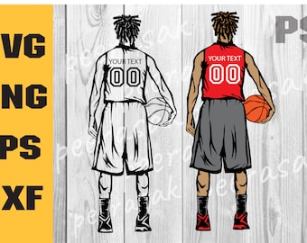 May include: Two basketball players, one in a white jersey and one in a red jersey, stand back to back with basketballs in their hands. Both jerseys have the text "YOUR TEXT 00" on the back.