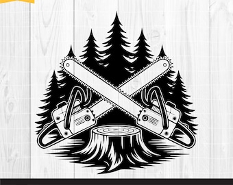 Lumberjack Scene Svg, Wood Saw with Trees Clipart, Lamberjack Svg, Wood Saw Blade Svg, Chainsaw Svg, Chainsaw Tree Stump Art, PNG DXF EPS