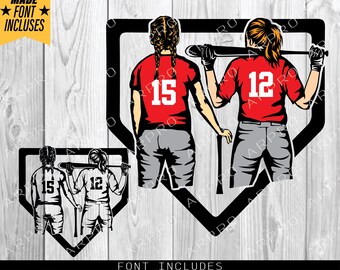 Home plate softball two girls SVG, Girls softball SVG, Softball Swing, Baseball Game For Silhouette, Base Bat Sport Activity, Sublimation