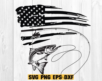 Fishing Distressed American Flag SVG, Flag Fishing Rod svg, American Flag svg, Fisherman Svg, Fishing Svg, Digital Download Clipart SVG