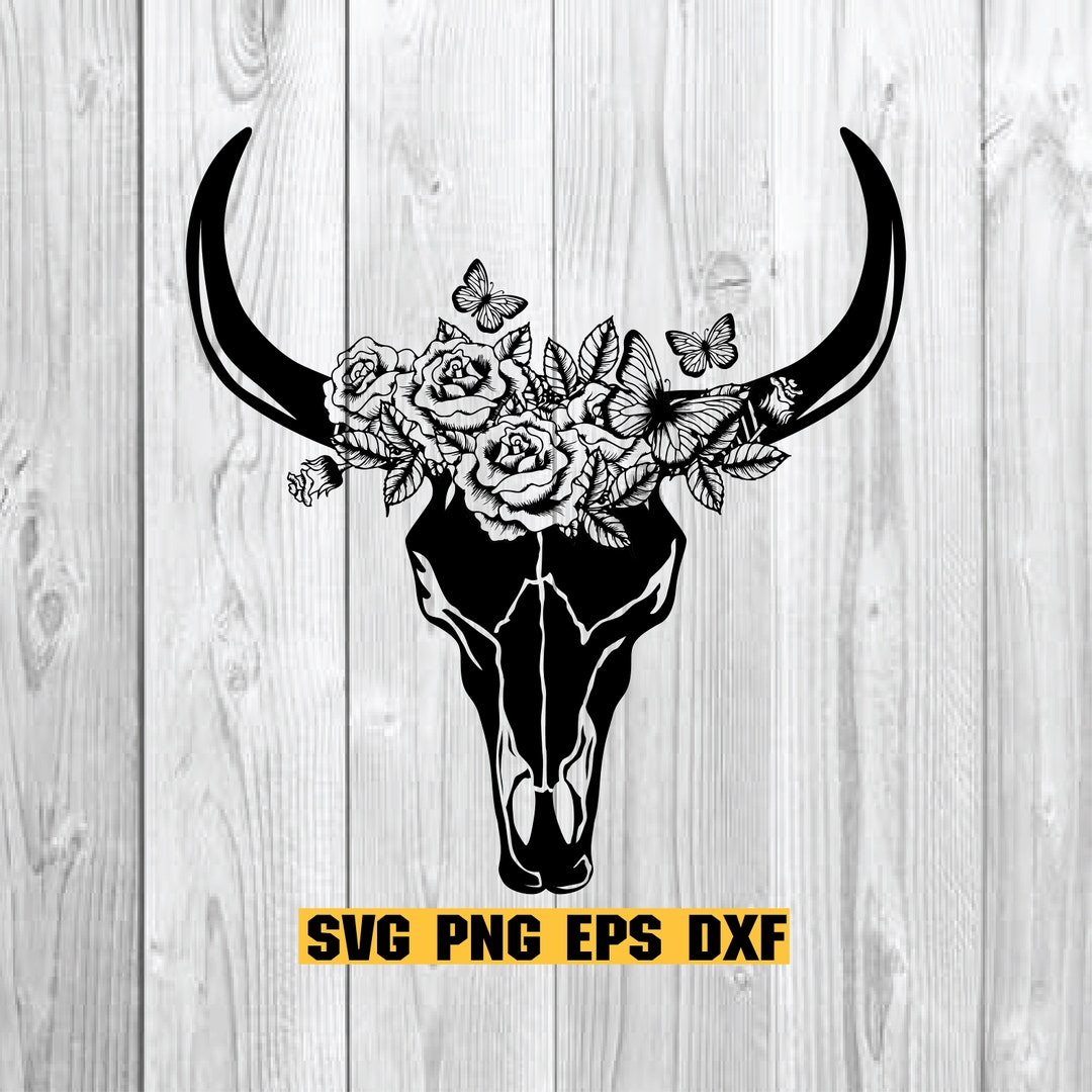 Cow Skull With Flowers SVG , Cow Skull Svg File, Cow Skull Floral Svg