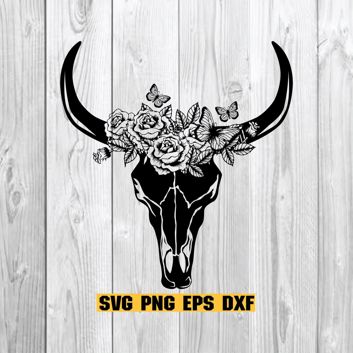 Cow Skull With Flowers SVG Cow Skull Svg File Cow Skull - Etsy