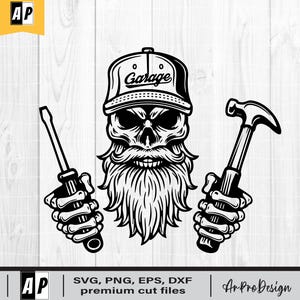 Skull Mechanic SVG PNG, Garage Skull with Wrenches Clipart, Tools Repair Sublimation, Biker Garage Shirt Design, Digital Download