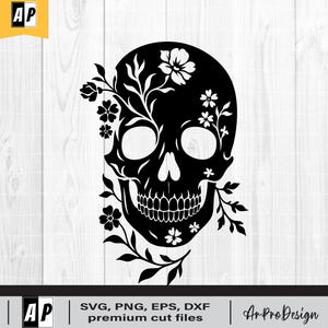 Floral skull svg, skull with flowers silhouette, skull clipart, skeleton svg, floral skeleton Svg, Botanical Skeleton, Cricut, PNG, Dxf, EPS