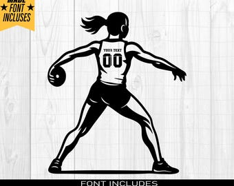 Lanciatrice di disco SVG, Silhouette di atleta donna, Atletica leggera SVG, Atleta donna SVG, Silhouette di fitness, PNG DXF EPS