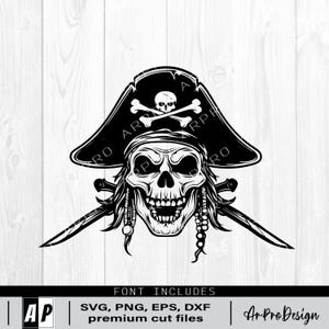 Teschio pirata Svg, Clipart pirata, Pirata SVG, Teschio Svg, Pirata taglia file per Silhouette, Pirata vettoriale, Clipart, Png Dxf Jpg Eps