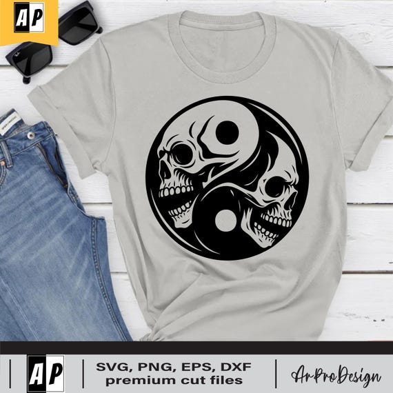 Yin Yang Skull Svg, Gothic Yin Yang Design, Dark Balance Symbol