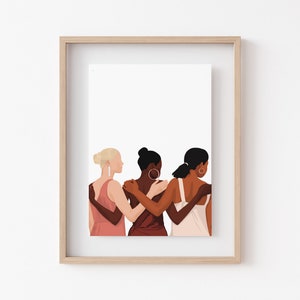 Diversas mujeres arte de pared, empoderamiento femenino, mujeres minimalistas arte, arte digital