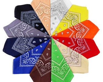 54cm Square Coloured Bandana Paisley Print Scarf Biker Neckerchief 100% Cotton