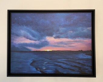 The Bridge - An Oil Painting on Canvas - original- Sunset Sea