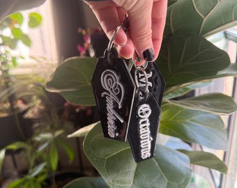 Custom Acrylic Coffin Shaped Keychain | Personalized Keepsake Keychain | Goth Alt Nameplate | Gift for Goth Friend