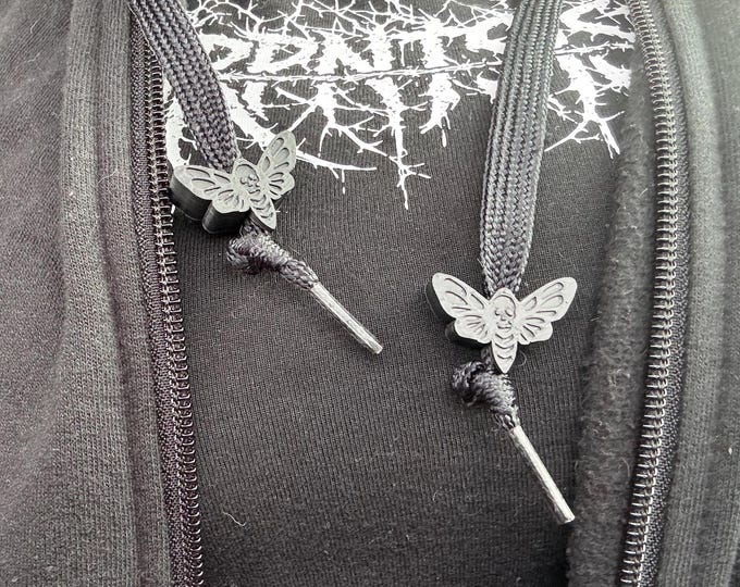 Featured listing image: Death Moth Drawstring Charm | Hoodie & Sweatpants Charm | Alternative Clothing Accessory | Spooky Moth Cord Lock