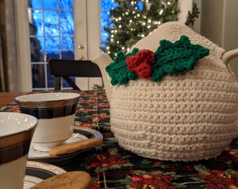 Holly Jolly Tea Cozy **CROCHET PATTERN**