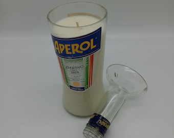 Aperol Candle, Scented Soy Wax, Choose your fragrance, Vase & lid Cut Liquor Bottle, Many Scents, Gift, Repourposed, Upcycled, Recycled