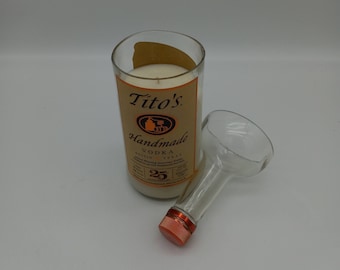 Tito's Vodka Candle, 25 Years Special Edition Bottle, Scented Soy Wax, Choose Fragrance, Cut Liquor Bottle, Many Scents, Gift, Vase & Lid
