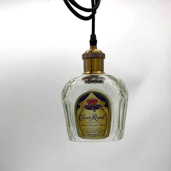 Crown Royal Hanging Light, Lamp, Light fixture, Canadian Whiskey, Cut Bottle, Chandelier, Pendant