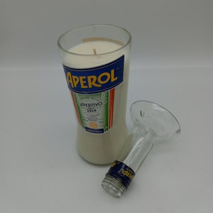 Aperol Candle, Scented Soy Wax, Choose your fragrance, Vase & lid Cut Liquor Bottle, Many Scents, Gift, Repourposed, Upcycled, Recycled