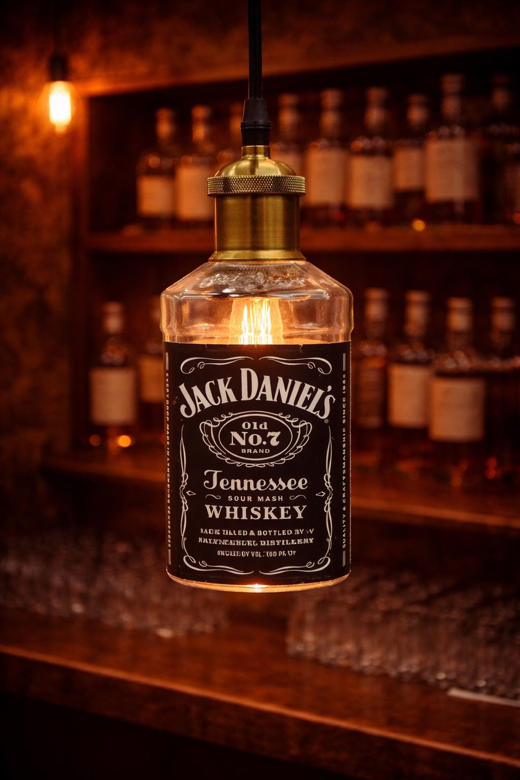 【SIN GARAGE】おしゃれボトルライトJack Daniel’s 100V Jack Daniel's Whiskey Bottle Pendant Light | Upcycled Bar Lighting