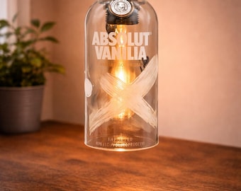 Absolut Vanilla Vodka Hanging Light, Lamp, Light fixture, Canadian Vodka, Cut Bottle, Chandelier, Pendant
