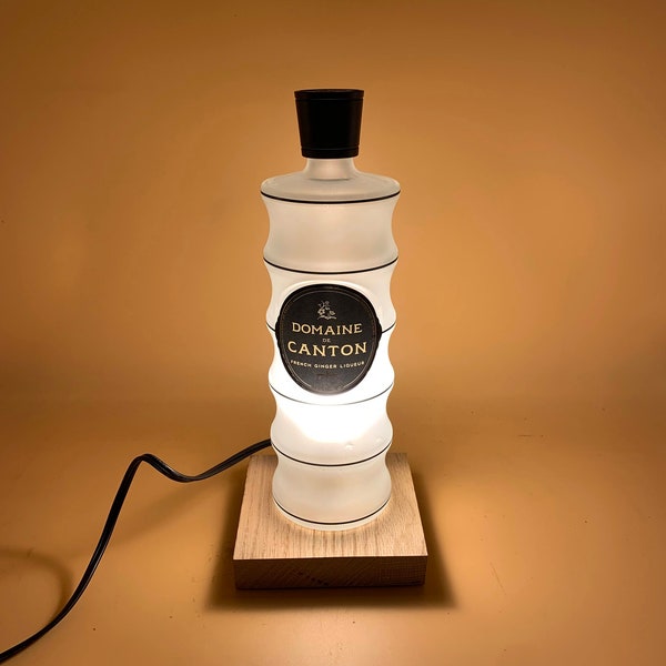 Domaine De Canton Bottle Lamp - Upcycled Bottle - Recycled Red Oak Base - Desk light - Night stand Lamp - Bar Lighting - Canton-ese