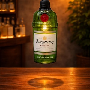 Tanqueray Dry Gin Hanging Light, Lamp, Light fixture, London Dry Gin, Cut Bottle, Chandelier, Pendant