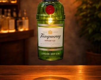 Tanqueray Dry Gin Hanging Light, Lamp, Light fixture, London Dry Gin, Cut Bottle, Chandelier, Pendant