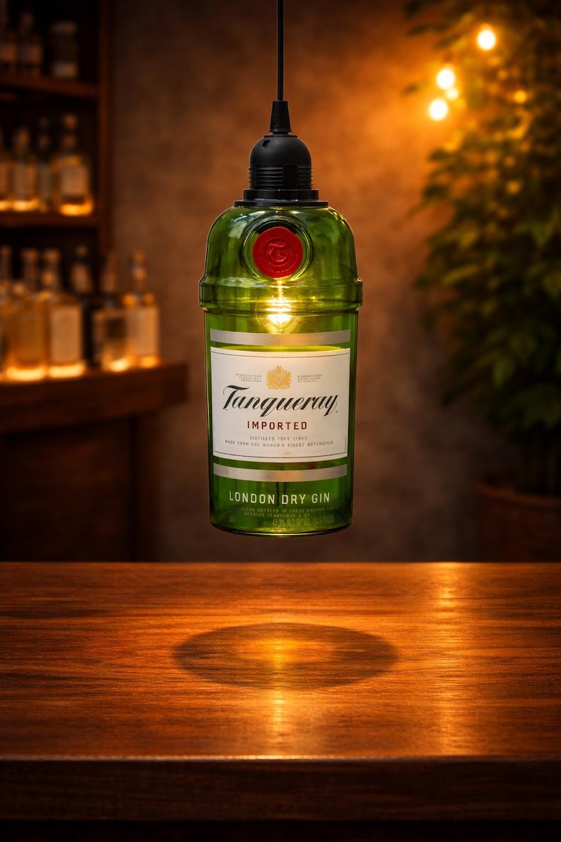Tanqueray Dry Gin Hanging Light, Lamp, Light fixture, London Dry Gin, Cut Bottle, Chandelier, Pendant Bild 1