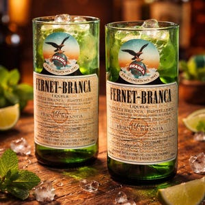 Handmade Fernet Branca Glass, Upcycled Liquor Bottle Glass