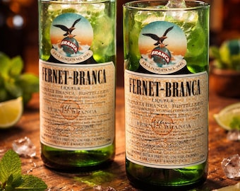 Handmade Fernet Branca Glass, Upcycled Liquor Bottle Glass
