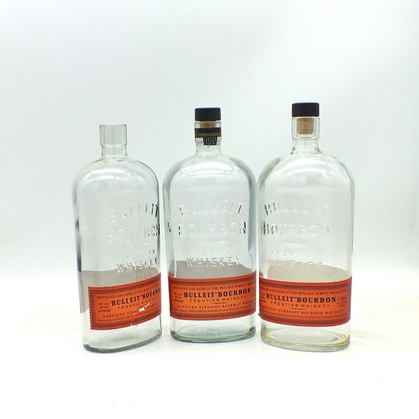 Empty Bulleit Bourbon Bottle, Upcycled, Recycled, 1, 2 or 3 bottles Frontier Distillery