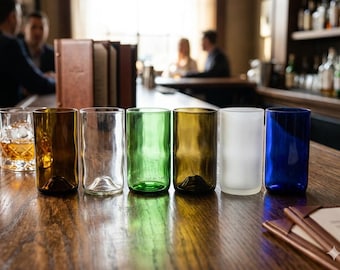 16 oz Tall Glasses - Tumbler Made from Cut Wine bottle, Drinking glasses, gift, Recycled to Upcycled, Restaurant / Hotel Water Glass