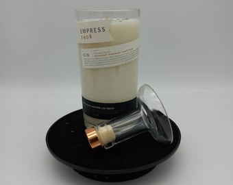 Empress 1908 Gin Candle, Scented Soy Wax, Choose Fragrance, Cut Liquor Bottle, Many Scents, Gift, Vase & lid, Upcycled, Recycled, Canada