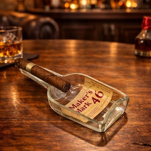 Maker's Mark 46 Ashtray, Upcycled Bourbon Bottle, Reversed Label