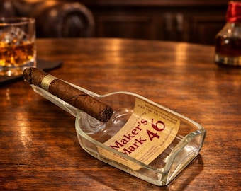 Maker's Mark 46 Ashtray, Upcycled Bourbon Bottle, Reversed Label