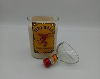 Fireball Cinnamon Whiskey Soy Candle – Hand Poured Upcycled Bottle – Bold Scent Candle Gift
