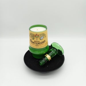MONTENEGRO AMARO Candle, Scented Soy Wax, Choose your fragrance, Vase & lid Cut Liquor Bottle, Many Scents, Gift, Upcycled, Recycled