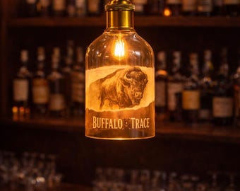 Buffalo Trace Bourbon Bottle Pendant Light, Upcycled Whiskey Lamp, Bar Decor
