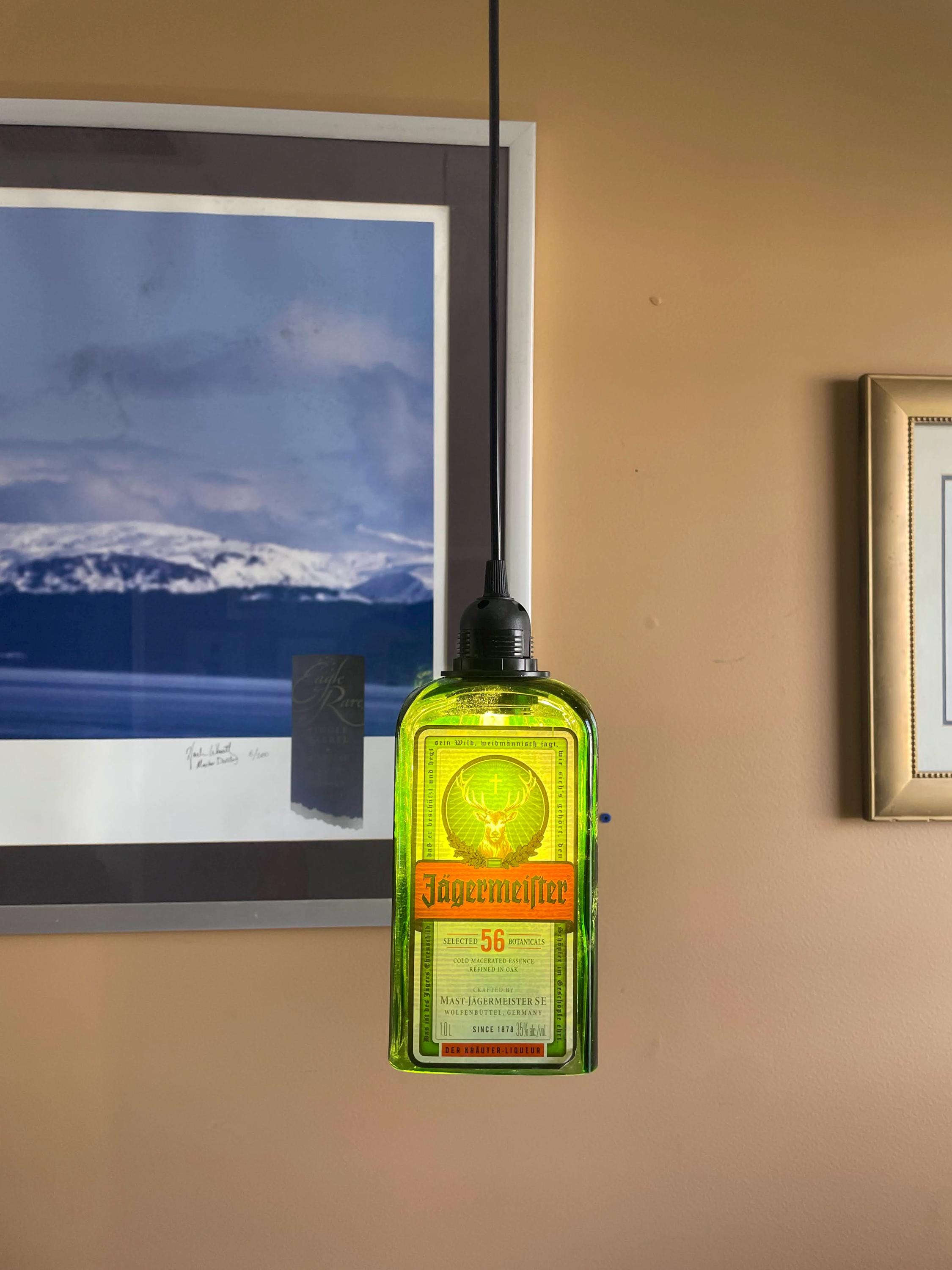 Upcycled Jagermeister Bottle Pendant Light | Hand-cut Recycled