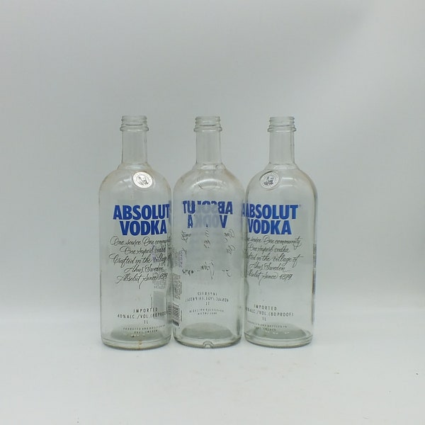 Absolut Vodka Empty Bottle, Upcycled, Recycled, 1, 2 or 3 bottles - Product of Sweden