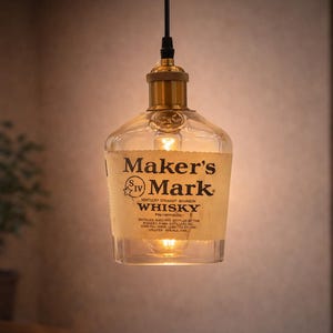 Makers Mark Bourbon Hanging Light, Lamp, Light fixture, Cut Bottle, Chandelier, Pendant
