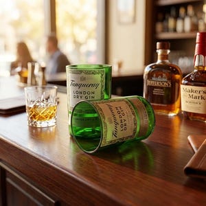 Tanqueray Gin Glass, London Gin, Cut liquor bottle, Drinking glasses, Father's day gift, Mother's day gift image 2