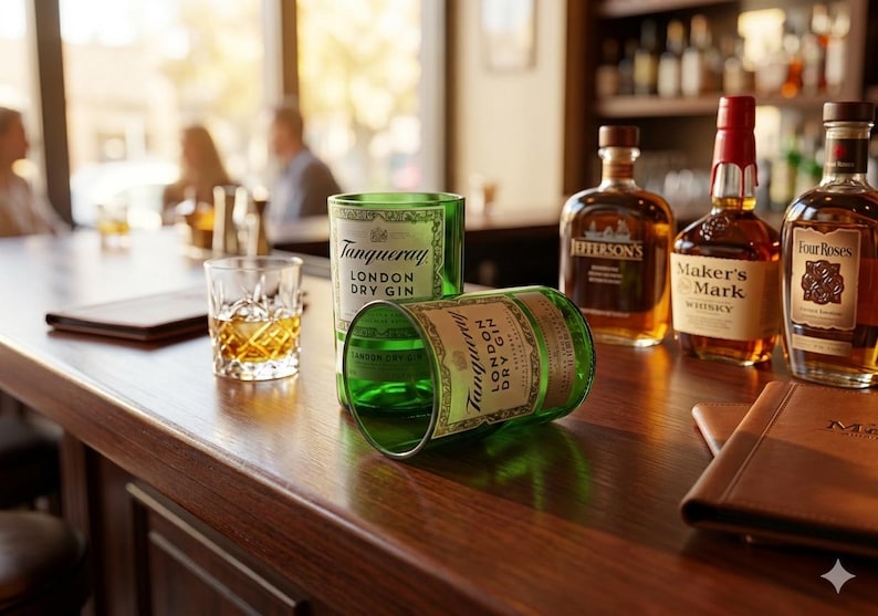 Tanqueray Gin Glass, London Gin, Cut liquor bottle, Drinking glasses, Father's day gift, Mother's day gift image 2