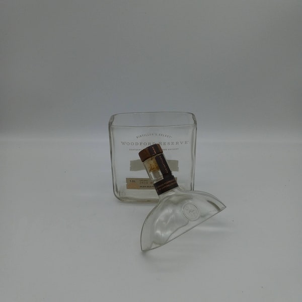 Woodford Reserve Bourbon Candy Dish, Cut Liquor Bottle, Gift, Vase With Lid, Upcycled, Recycled, Sweet Jar, Whiskey Jar, Whisky,