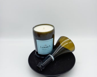 La Marca Prosecco Candle, Scented Soy Wax, Choose the Fragrance, Cut Liquor Bottle, Many Scents, Gift, Vase & Lid, Upcycled, Recycled