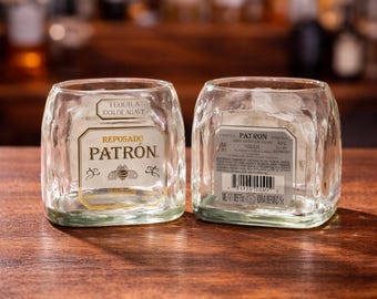 Upcycled 750ml Patron Tequila Glass, Liquor Bottle Drinking Glass